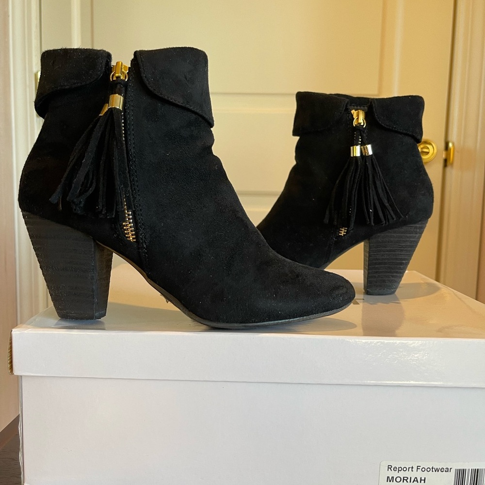 Black Ankle Boots, Report, Moriah, Suede, Closed Toe, Black, Size 7.5